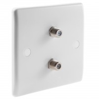 White Satellite F-type Slimline Wall Plate 2 x Nickel plated posts - No Soldering Required
