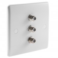 White Satellite F-type Slimline Wall Plate 3 x Nickel plated posts - No Soldering Required