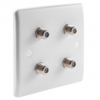 White Satellite F-type Slimline Wall Plate 4 x Nickel plated posts - No Soldering Required