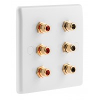 Slim Line White - 6 x RCA Phono Audio Wall Plate - 6 Terminals - No Soldering Required