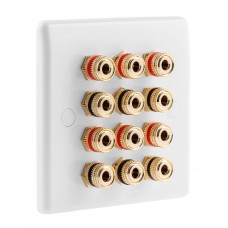 SlimLine White 6.0 - 12 Binding Post Speaker Wall Plate - 12 Terminals - No Soldering Required