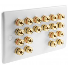 SlimLine White 10.0 2 Gang - 20 Binding Post Speaker Wall Plate - 20 Terminals - No Soldering Required