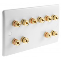 SlimLine White 5.0 2 Gang - 10 Binding Post Speaker Wall Plate - 10 Terminals - No Soldering Required