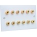 SlimLine White 6.0 2 Gang - 12 Binding Post Speaker Wall Plate - 12 Terminals - No Soldering Required