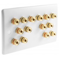 SlimLine White 7.0 2 Gang - 14 Binding Post Speaker Wall Plate - 14 Terminals - No Soldering Required