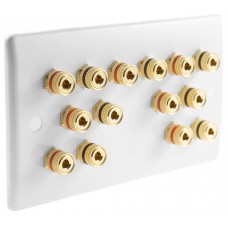 SlimLine White 7.0 2 Gang - 14 Binding Post Speaker Wall Plate - 14 Terminals - No Soldering Required