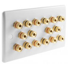 SlimLine White 8.0 2 Gang - 16 Binding Post Speaker Wall Plate - 16 Terminals - No Soldering Required