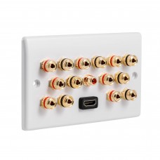 7.1 Slimline Surround Sound Speaker Wall Plate with Gold Binding Posts + 1 x RCA Socket + 1 x HDMI. NO SOLDERING REQUIRED