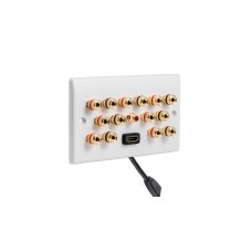 7.1 Slimline Surround Sound Speaker Wall Plate with Gold Binding Posts + 1 x RCA Socket + 1 x HDMI FLEXIBLE FLYLEAD. NO SOLDERING REQUIRED