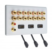 7.2 Slimline Surround Sound Speaker Wall Plate with Gold Binding Posts + 2 x RCA Sockets + 3 x HDMI FLEXIBLE FLYLEAD's. NO SOLDERING REQUIRED