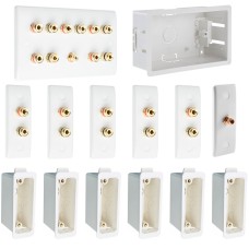 5.1 10 Binding Post, 1 RCA Audio AV Speaker Wall Plate and Dry Lining Back Boxes. Architrave. White Slimline. No Soldering Required