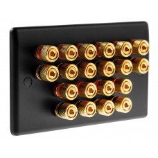 Matt Black Slimline 10.0 - 20 Binding Post Speaker Wall Plate - 20 Terminals - Rear Solder tab Connections