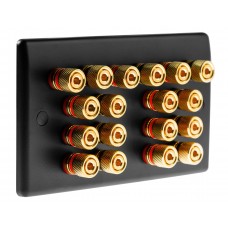 Matt Black Slimline 9.0 - 18 Binding Post Speaker Wall Plate - 18 Terminals - Rear Solder tab Connections