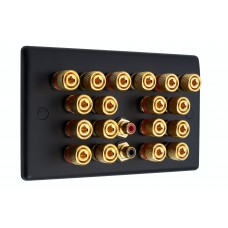 Matt Black Slimline 9.2 Speaker Wall Plate - 18 Terminals + 2 x RCA's - Rear Solder tab Connections