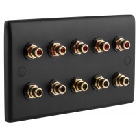 Slim Line Matt Black - 10 x RCA Phono Audio Wall Plate - 10 Terminal - No Soldering Required