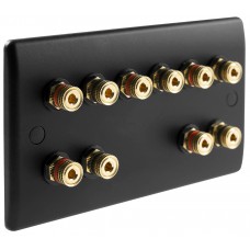 SlimLine Matt Black 10 Binding Post Speaker Wall Plate - 10 Terminals - No Soldering Required