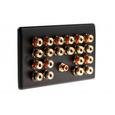 Matt Black 10.1 Slim Line One Gang Speaker Wall Plate 20 Terminals + RCA Phono Socket - No Soldering Required