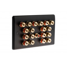 Matt Black 9.1 Slim Line One Gang Speaker Wall Plate 18 Terminals + RCA Phono Socket - No Soldering Required