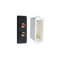 2 RCA Post Audio AV Speaker Wall Plate and Dry Lining Back Box. Architrave. Matt Black Slimline. No Soldering Required.