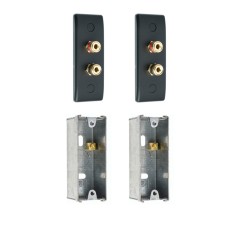 2 X 2 post Slimline Architrave Matt Black Surround Sound Speaker Wall Plate Kit + flush metal back boxes - No Soldering Required