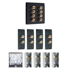 Complete Dolby 4.0 Matt Black Surround Sound Slimline Speaker Wall Plate Kit + metal back boxes - No Soldering Required