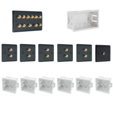 Complete Dolby 5.1 Matt Black Surround Sound Slimline Speaker Wall Plate Kit + flush dry lining back boxes - No Soldering Required