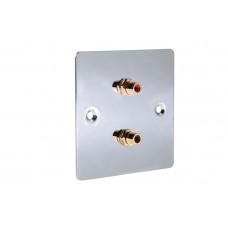 Chrome Plated Flat Plate - 2 x RCA Phono Audio Wall Plate - 2 Terminals - No Soldering Required