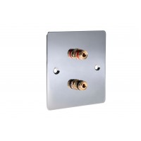 Chrome Polished Flat plate - 2 Binding Post Speaker Wall Plate - 2 Terminals - No Soldering Required