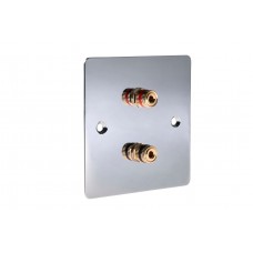 Chrome Polished Flat plate - 2 Binding Post Speaker Wall Plate - 2 Terminals - No Soldering Required