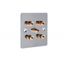 Chrome Polished Flat Plate 2.1 One Gang Speaker Wall Plate 4 Terminals + RCA Phono Socket - No Soldering Required