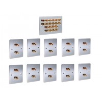 Complete Dolby 10.0 Flat Polished Chrome Surround Sound Speaker Wall Plate Kit - No Soldering Required