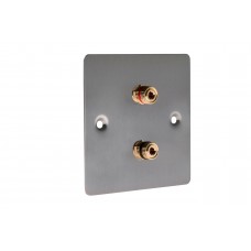 Stainless Steel Brushed Flat plate - 2 Binding Post Speaker Wall Plate - 2 Terminals - No Soldering Required