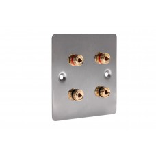 Stainless Steel Brushed Flat plate - 4 Binding Post Speaker Wall Plate - 4 Terminals - No Soldering Required