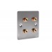 Stainless Steel Brushed Flat plate - 4 Binding Post Speaker Wall Plate - 4 Terminals - No Soldering Required