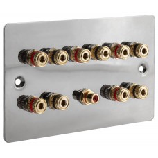 Polished Black Nickel / Gun Metal Flat plate 5.1 Speaker Wall Plate 10 Terminals + 1 RCA Phono Socket - Two Gang - No Soldering Required