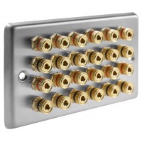 Stainless Steel Brushed Raised plate - 12.0 - 24 Binding Post Speaker Wall Plate - 24 Terminals - No Soldering Required