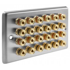 Stainless Steel Brushed Raised plate - 12.0 - 24 Binding Post Speaker Wall Plate - 24 Terminals - No Soldering Required