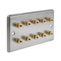 Stainless Steel Brushed Raised plate - 5.0 - 10 Binding Post Speaker Wall Plate - 10 Terminals - No Soldering Required