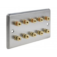 Stainless Steel Brushed Raised plate - 5.0 - 10 Binding Post Speaker Wall Plate - 10 Terminals - No Soldering Required
