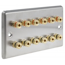 Stainless Steel Brushed Raised plate - 6.0 - 12 Binding Post Speaker Wall Plate - 12 Terminals - No Soldering Required