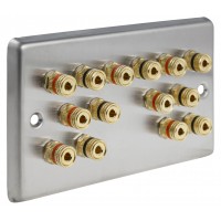 Stainless Steel Brushed Raised plate - 7.0 - 14 Binding Post Speaker Wall Plate - 14 Terminals - No Soldering Required