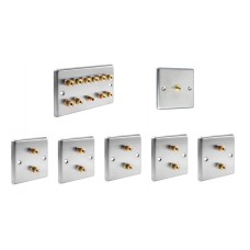 Complete Dolby 5.1 Raised Stainless Steel Surround Sound Speaker Wall Plate Kit - No Soldering Required