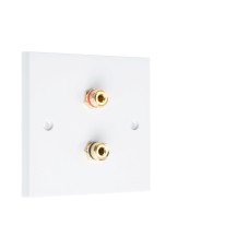 White 2  Binding Post Speaker Wall Plate - 2 Terminals - No Soldering Required