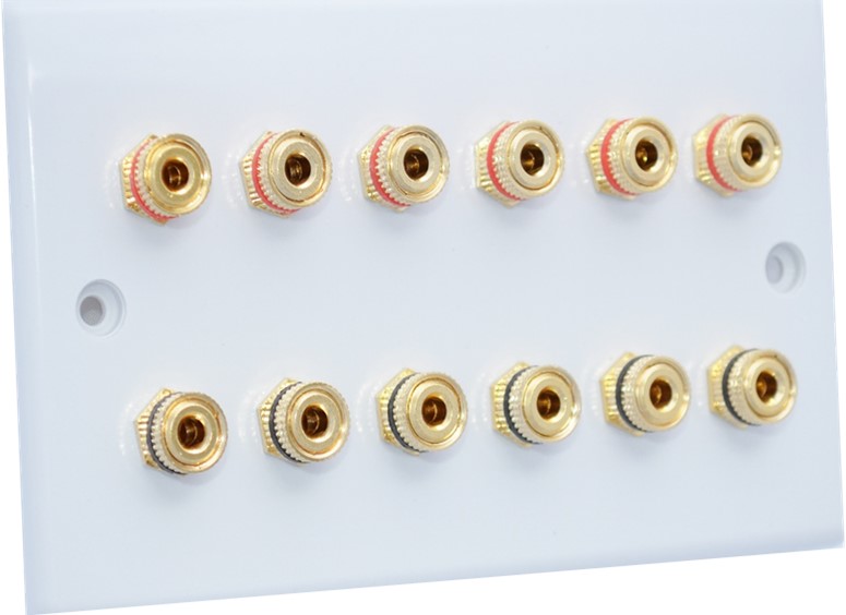 MSG Slimline White 6.0 Audio Speaker Wall Plate – Gold Binding Posts, Non-Solder, UK Made